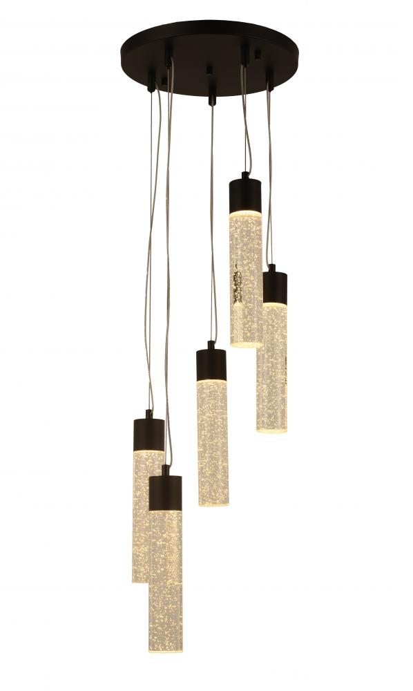 Sprite 30-Watt Graphite Black Finish Integrated LEd Crystal and Glass Cascade Pendant Light 3000K 14