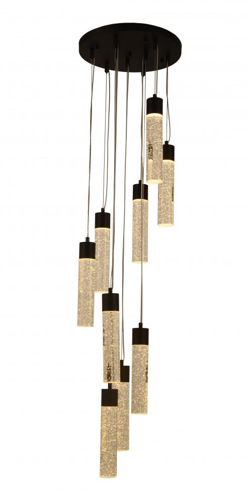 Sprite 54-Watt Graphite Black Finish Integrated LEd Crystal and Glass Cascade Pendant Light 3000K 16