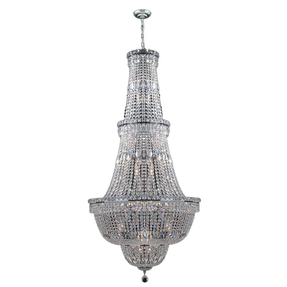 Empire 34-Light Chrome Finish and Clear Crystal Chandelier 28 in. Dia x 56 in. H Round Large