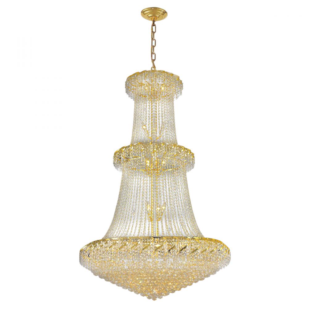 Empire 32-Light Gold Finish and Clear Crystal Chandelier 42 in. Dia x 66 in. H Round Large