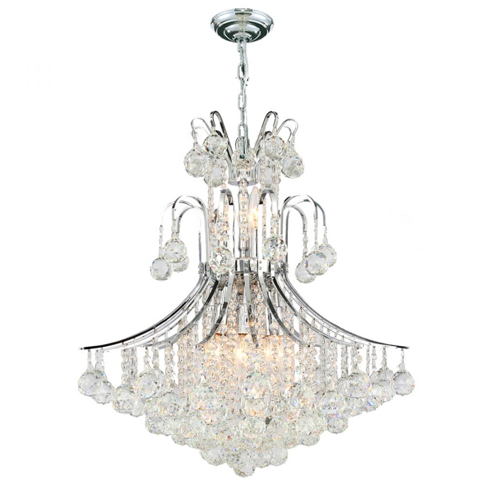 Empire 11-Light Chrome Finish and Clear Crystal Chandelier 22 in. Dia x 26 in. H Round Medium