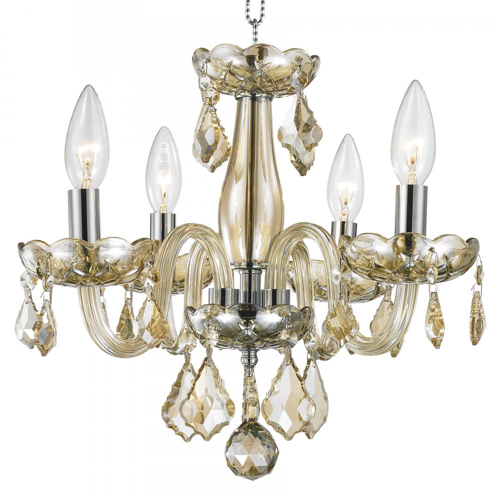 Clarion 4-Light Chrome Finish and Golden Teak Crystal Chandelier 16 in. Dia x 12 in. H Mini