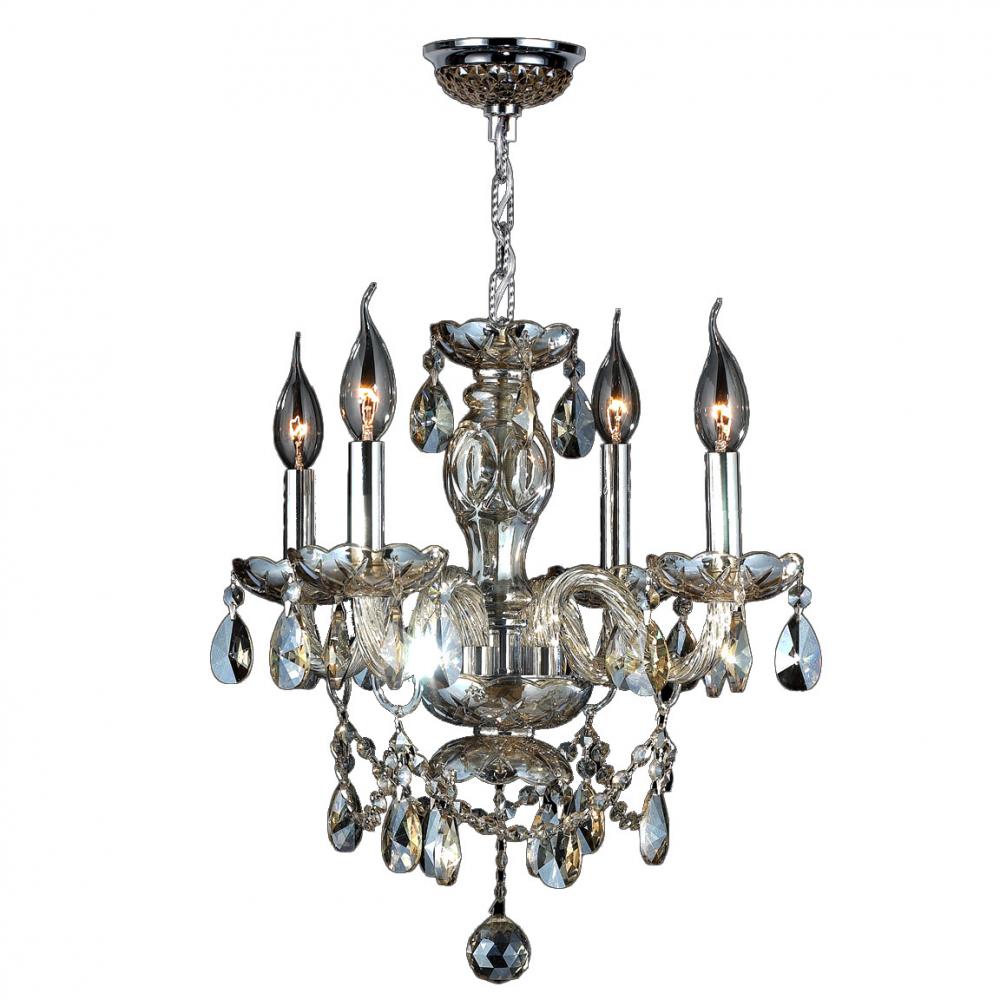 Provence 4-Light Chrome Finish and Golden Teak Crystal Chandelier 17 in. Dia x 18 in. H Medium