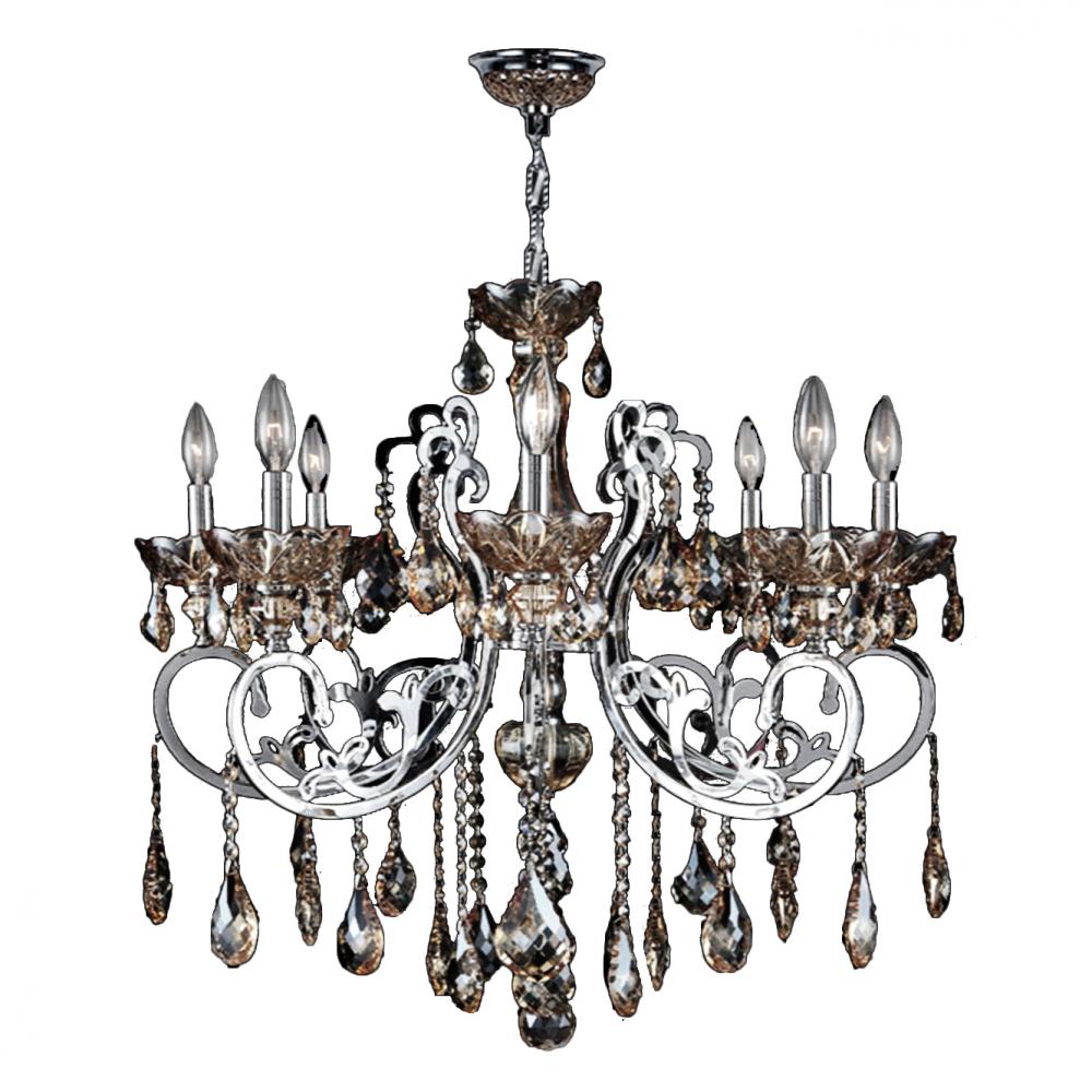 Kronos Collection 8 Light Chrome Finish and Golden Teak Crystal Chandelier 30" D x 26" H Lar