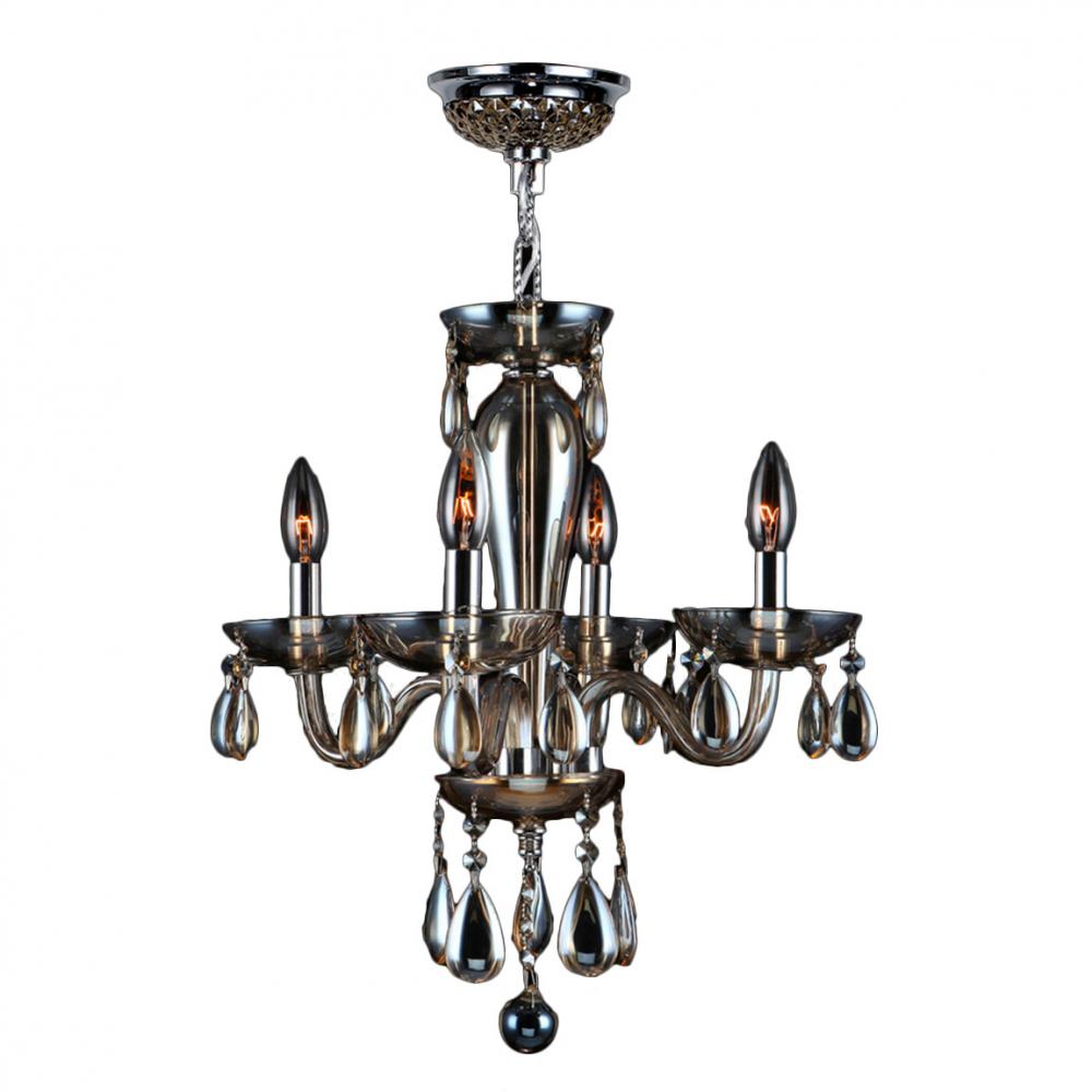 Gatsby Collection 4 Light Chrome Finish and Golden Teak Blown Glass Chandelier 16" D x 18" H