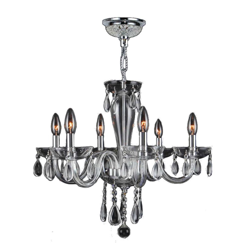 Gatsby Collection 6 Light Chrome Finish and Clear Blown Glass Chandelier 22" D x 19" H Mediu