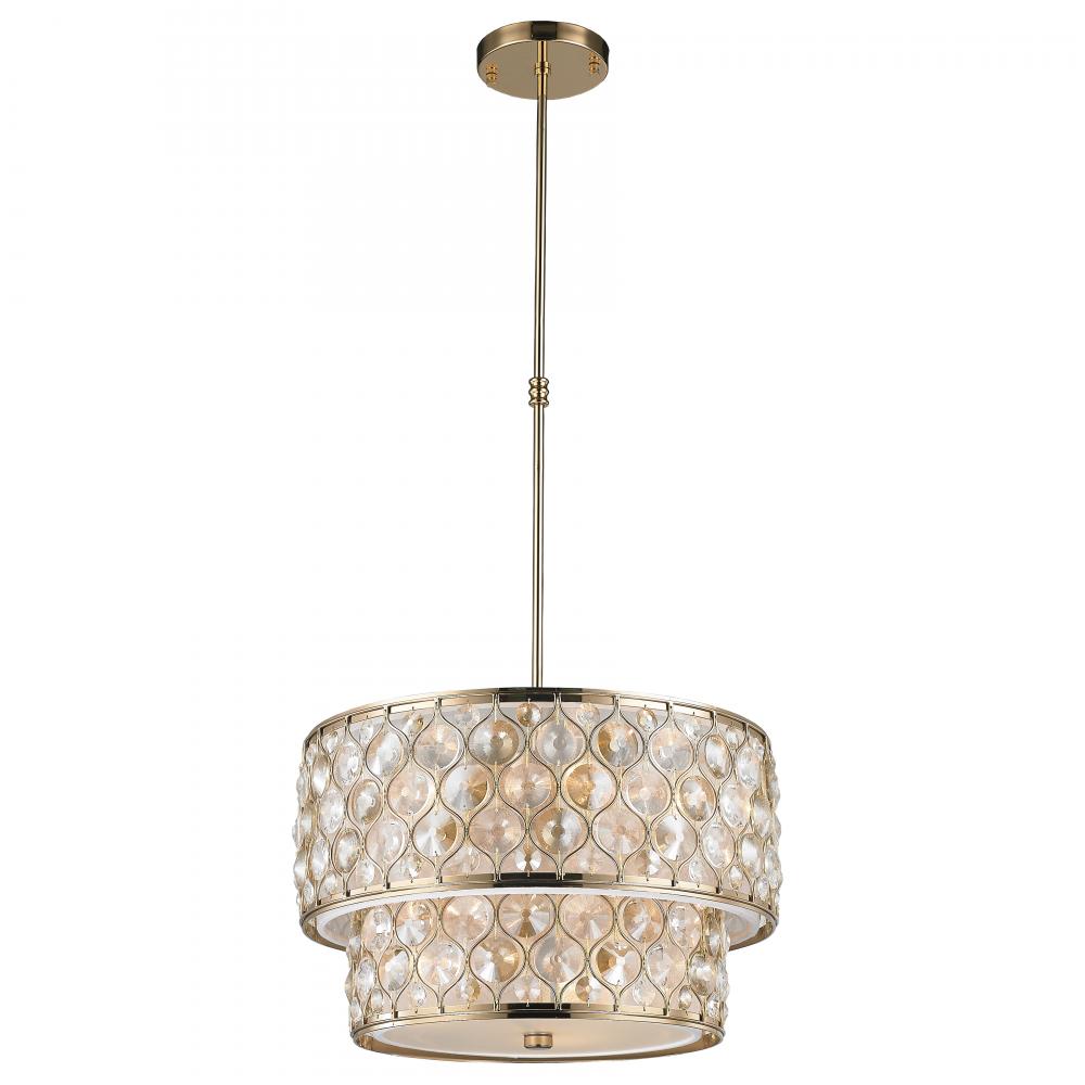  9-Light Champagne Gold Finish with Clear and Golden Teak Crystal drum Two 2 Tier Pendant Light