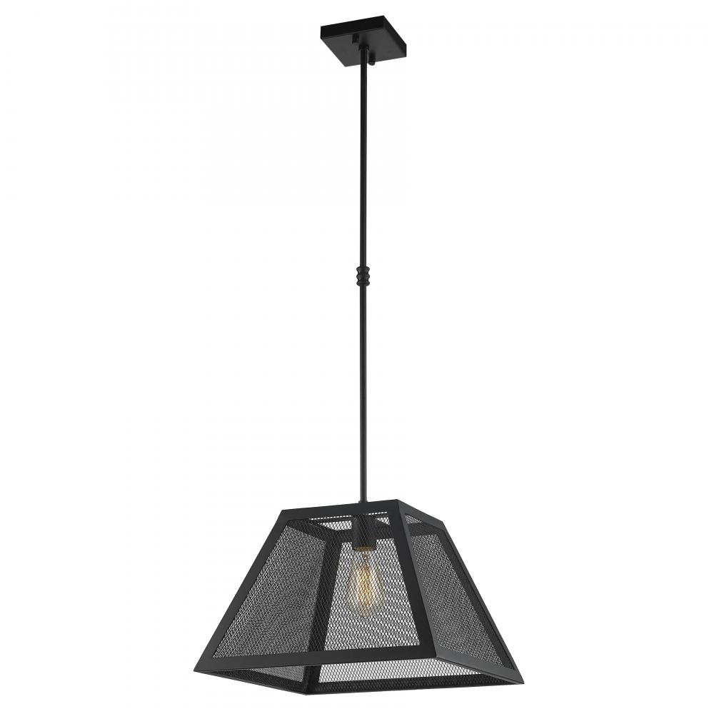 Nautilus 1-Light Matte Black Finish Mesh Trapezoid drum Shade Pendant Light 16 in. W x 16 in. H Smal