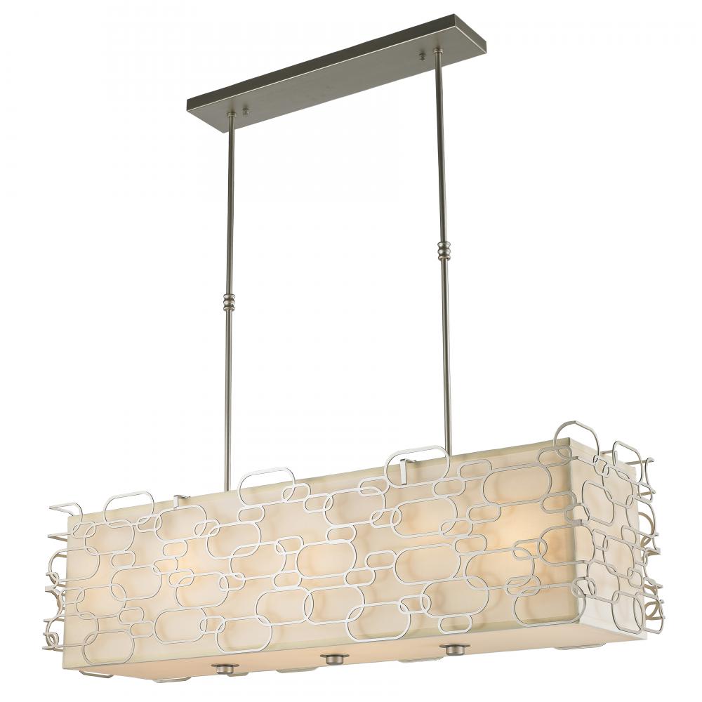 Montauk 12-Light Matte Nickel Finish Kitchen Island Pendant Light with Ivory Linen Rectangular Shade