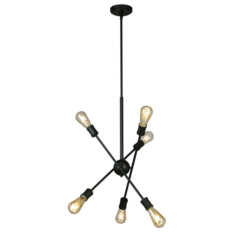 6x60W Open Bulb Pendant With Black Finish