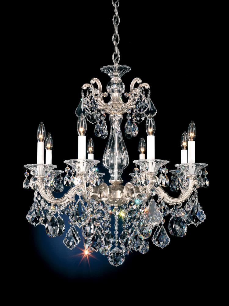 La Scala 8 Light 120V Chandelier in Antique Silver with Clear Heritage Handcut Crystal