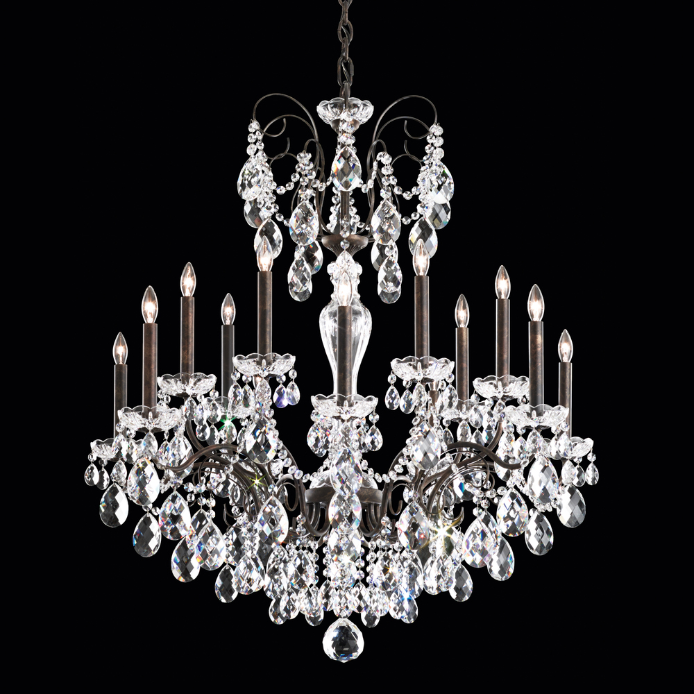 Sonatina 14 Light 120V Chandelier in Antique Silver with Clear Heritage Handcut Crystal