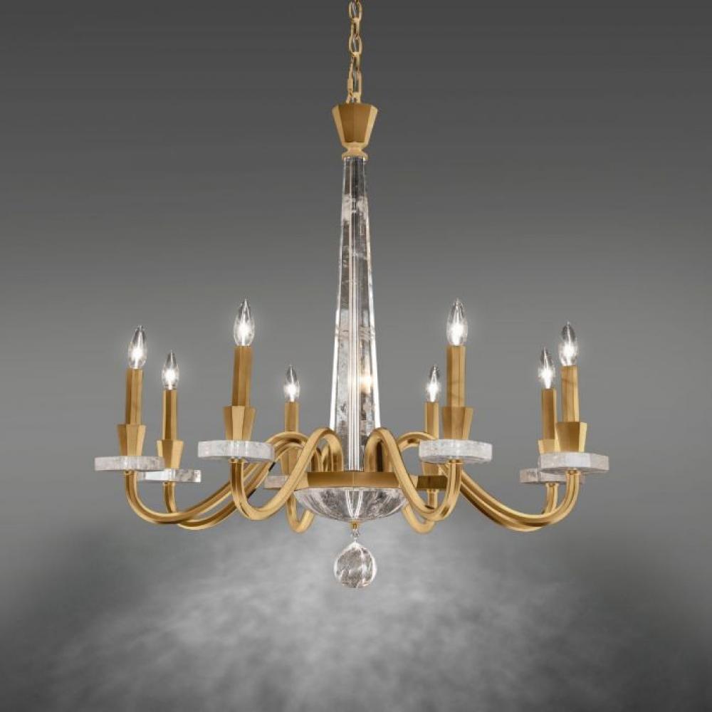 Amadeus 8 Light 120V Chandelier in Heirloom Gold with Optic Haze Quartz