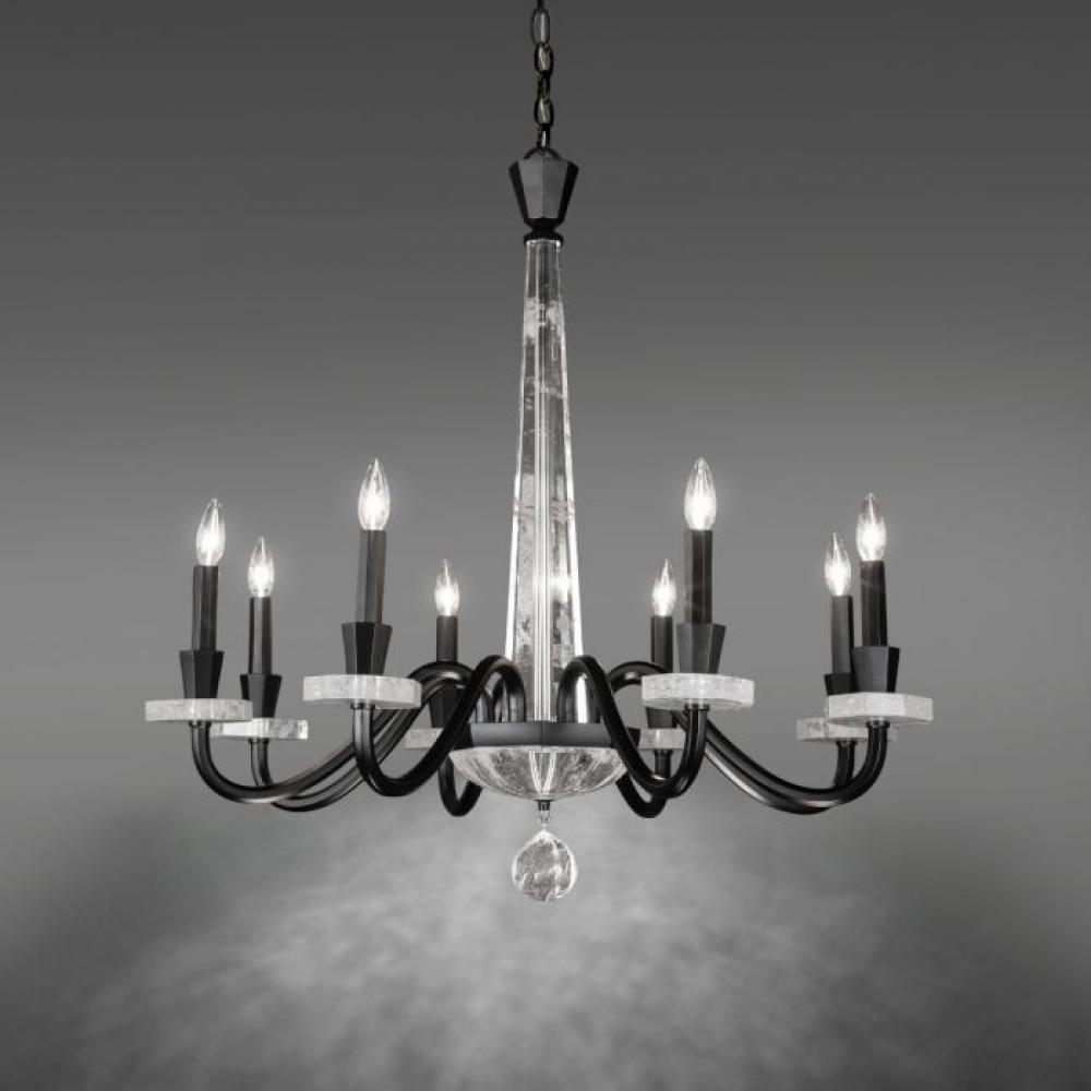 Amadeus 8 Light 120V Chandelier in Black with Optic Haze Quartz