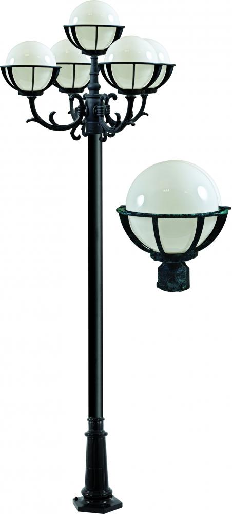 CAST ALUM 10" GLOBE POST LIGHT FIX 5 X LED 6W 85-265V