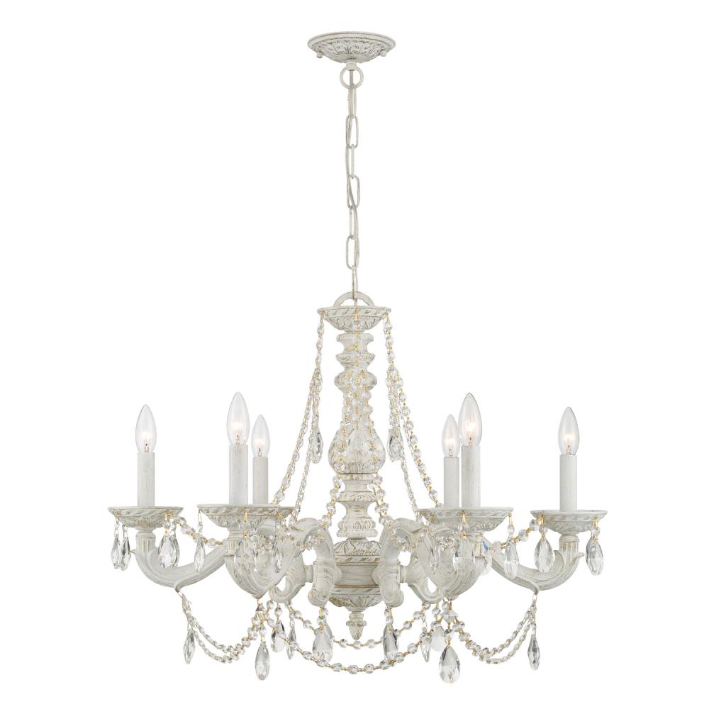 Paris Market 6 Light Swarovski Strass Crystal Antique White Chandelier