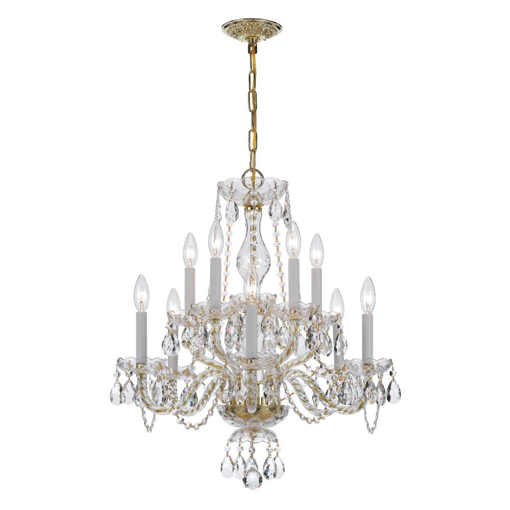 Traditional Crystal 10 Light Clear Crystal Polished Brass Chandelier