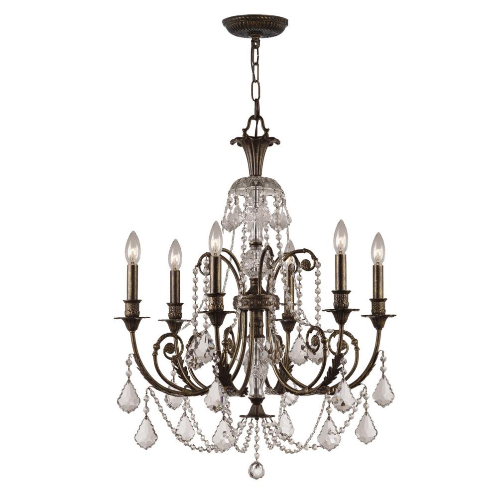 Regis 6 Light Hand Cut Crystal English Bronze Chandelier