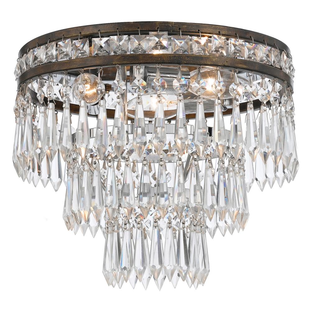 Mercer 3 Light Hand Cut Crystal English Bronze Flush Mount