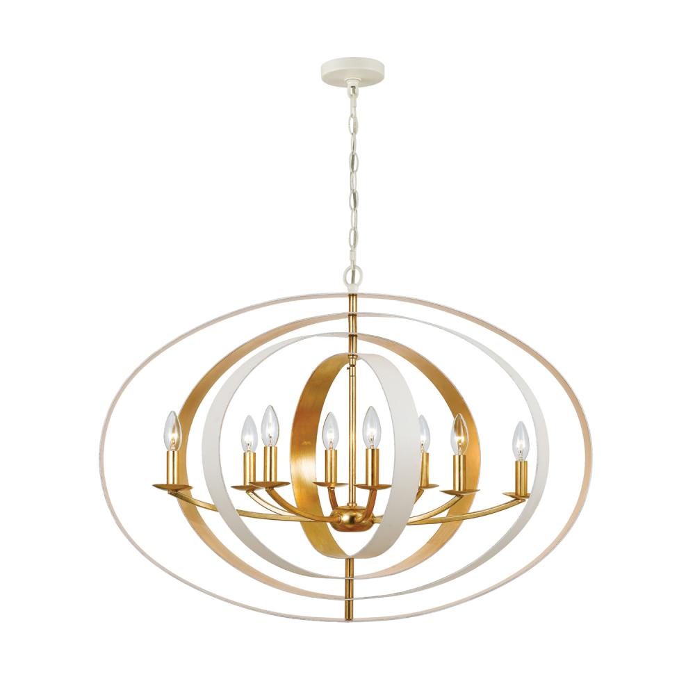 Luna 8 Light Matte White + Antique Gold Chandelier