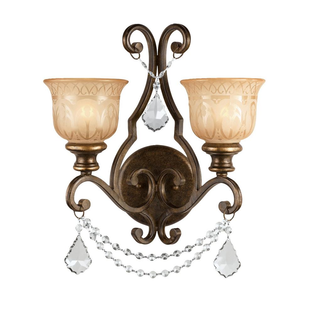 Norwalk 2 Light Swarovski Strass Crystal Bronze Umber Sconce