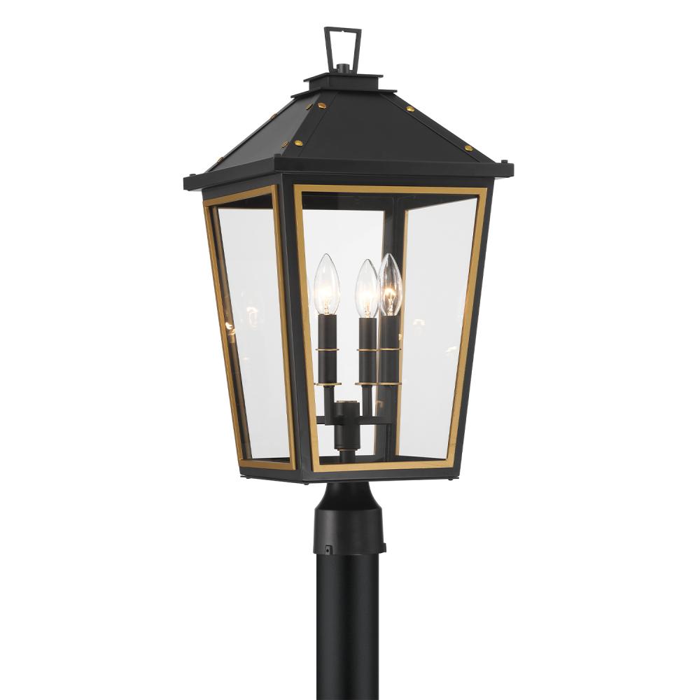 Hawkins 4 Light Matte Black + Textured Gold Outdoor Post