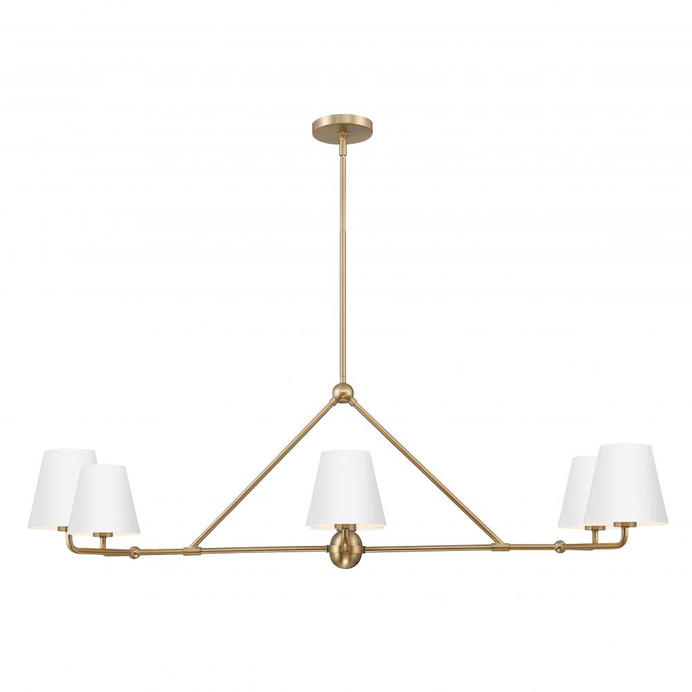 Xavier 6 Light Vibrant Gold + White Linear Chandelier