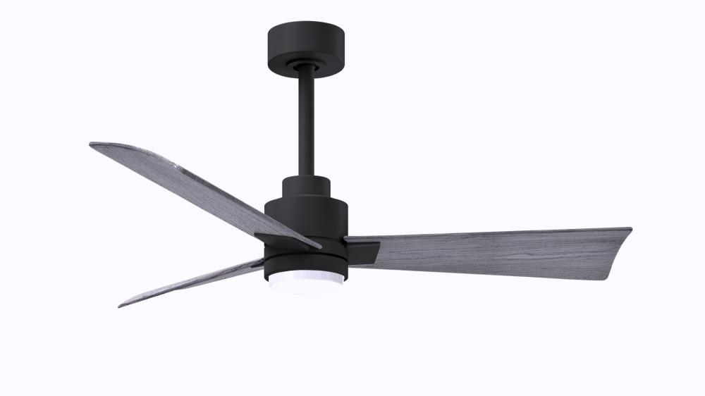 Alessandra 3-blade transitional ceiling fan in matte black finish with barnwood blades. Optimized