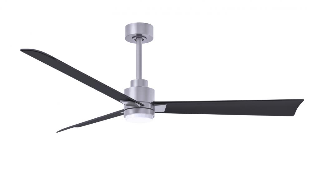 Alessandra 3-blade transitional ceiling fan in brushed nickel finish with matte white blades. Opti