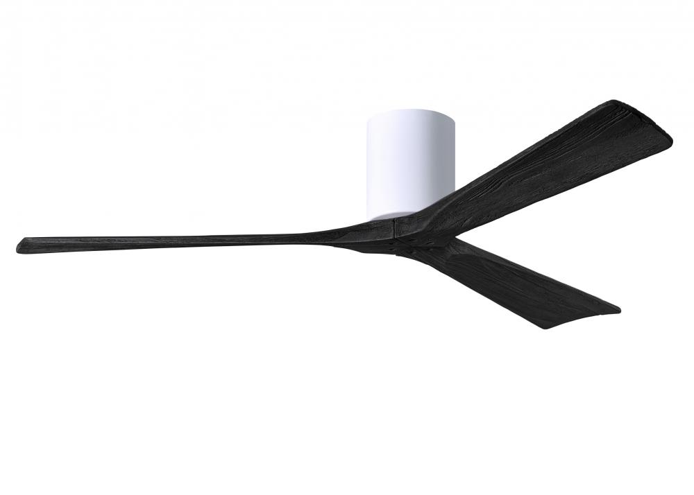 Irene-3H three-blade flush mount paddle fan in Gloss White finish with 60” solid matte black woo