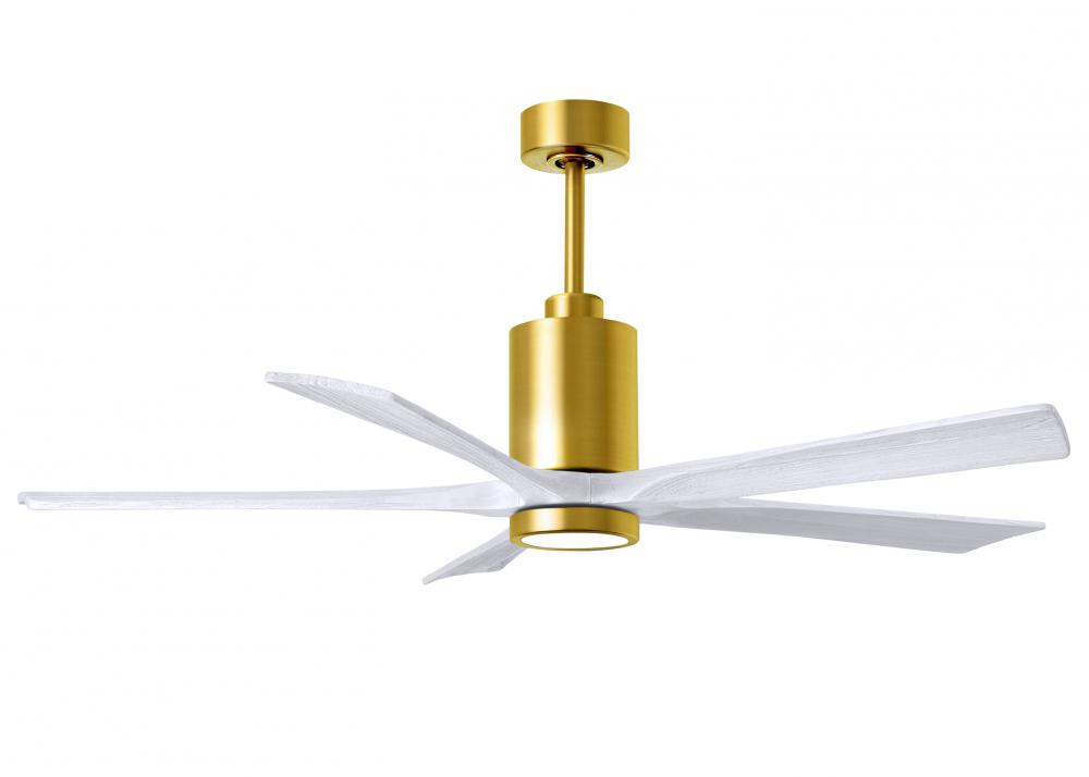 Patricia-5 five-blade ceiling fan in Brushed Brass finish with 60” solid matte white wood blades