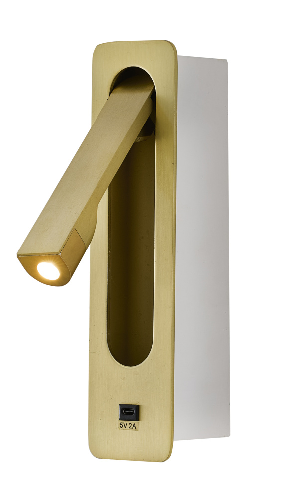 1-Light Satin Brass Metal LED Wall Sconce With One USB Port And A Clear Frosted Lens