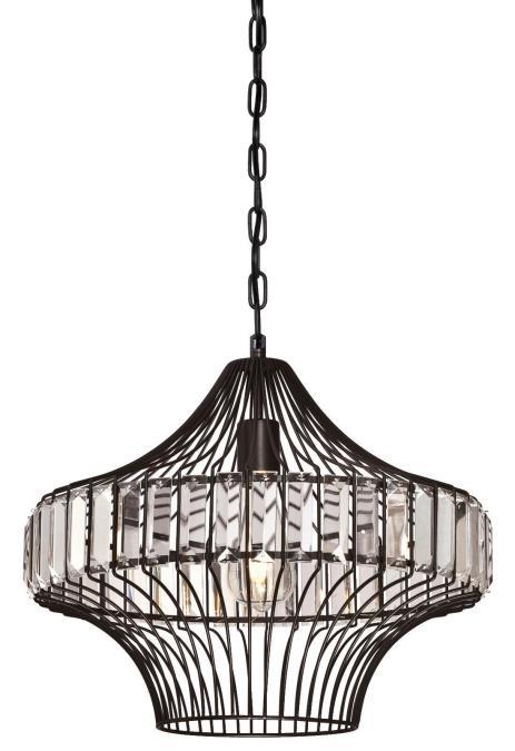 Pendant Matte Black Finish Crystal Prism Cage Shade