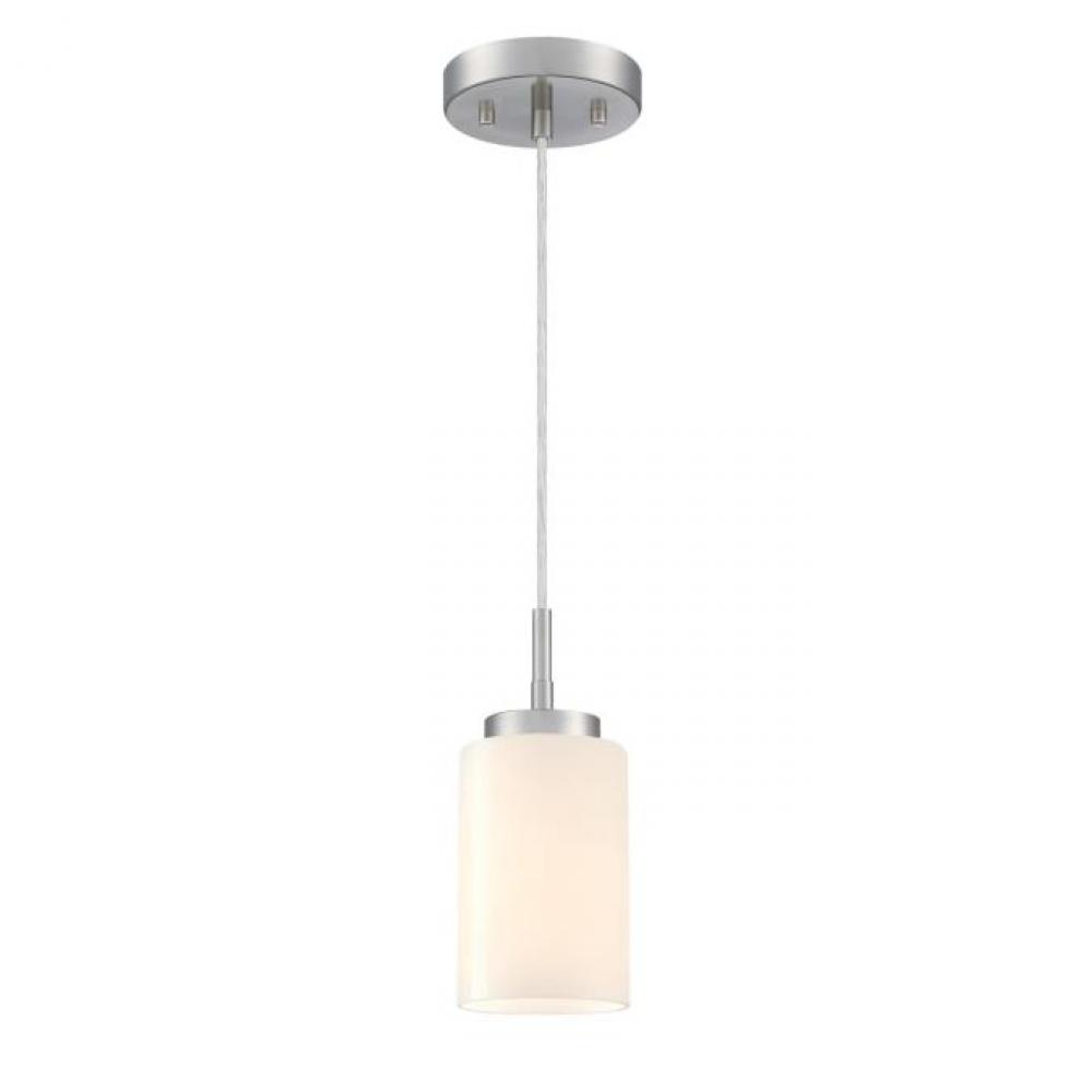 Mini Pendant Brushed Nickel Finish White Opal Glass