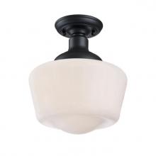 Westinghouse 6578300 - 9 in. 1 Light Semi-Flush Textured Black Finish White Opal Glass