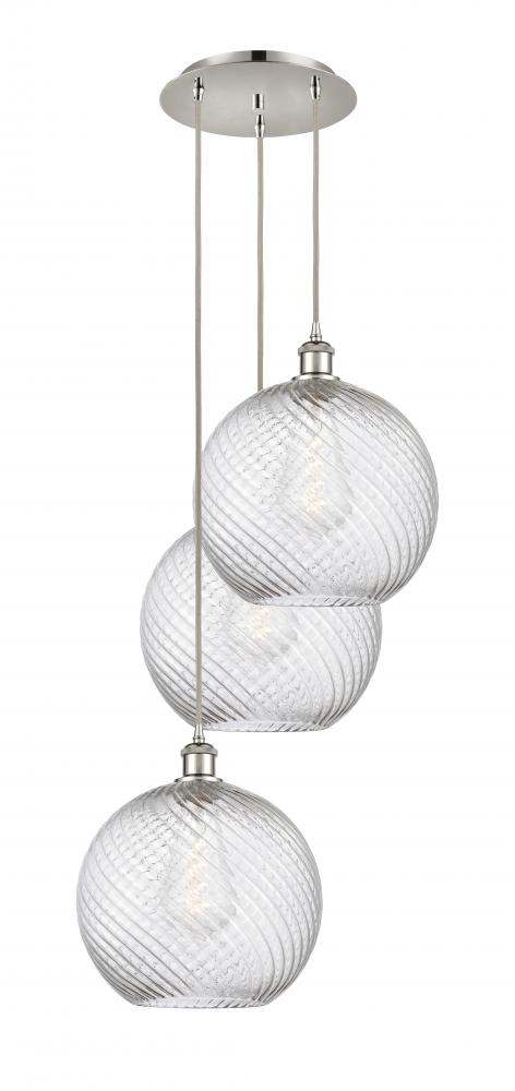 Athens Twisted Swirl - 3 Light - 18 inch - Polished Nickel - Cord hung - Multi Pendant