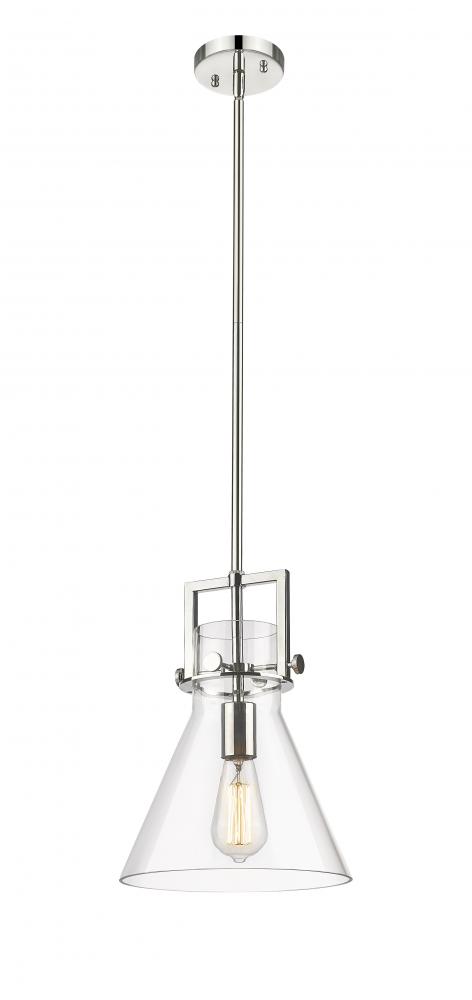 Newton Cone - 1 Light - 10 inch - Polished Nickel - Stem Hung - Mini Pendant