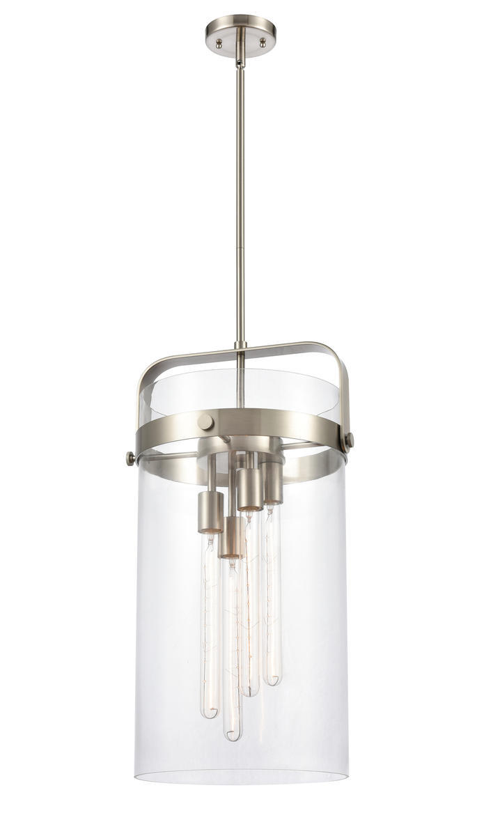 Pilaster - 4 Light - 12 inch glass - Brushed Satin Nickel - Cord hung - Pendant