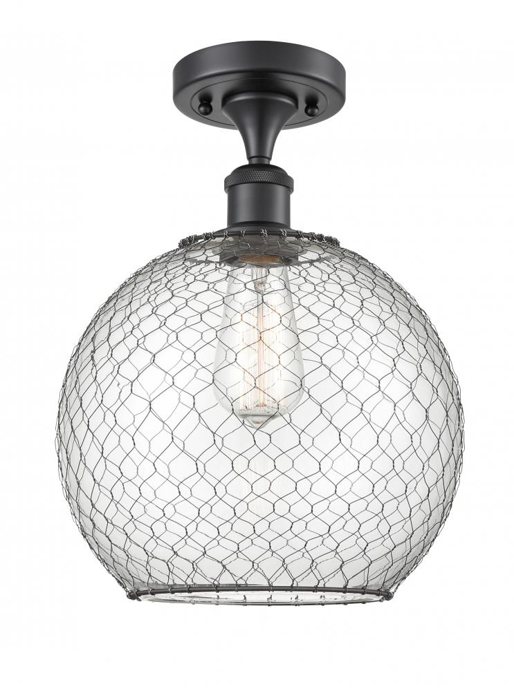 Farmhouse Chicken Wire - 1 Light - 10 inch - Matte Black - Semi-Flush Mount