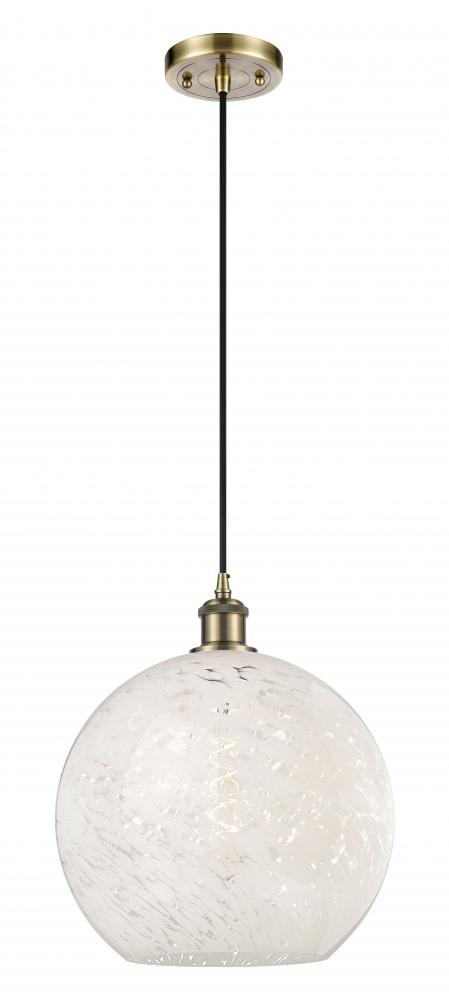 White Mouchette - 1 Light - 12 inch - Antique Brass - Cord Hung - Mini Pendant