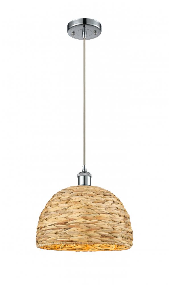 Woven Rattan - 1 Light - 12 inch - Polished Chrome - Mini Pendant