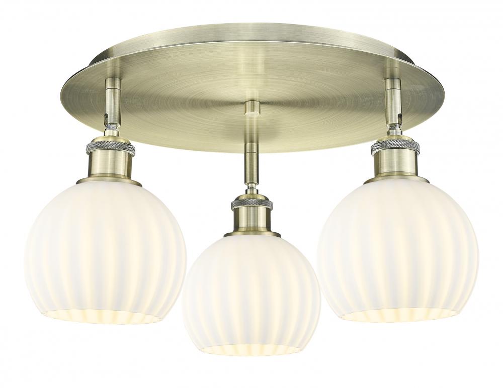 White Venetian - 3 Light - 18 inch - Antique Brass - Flush Mount