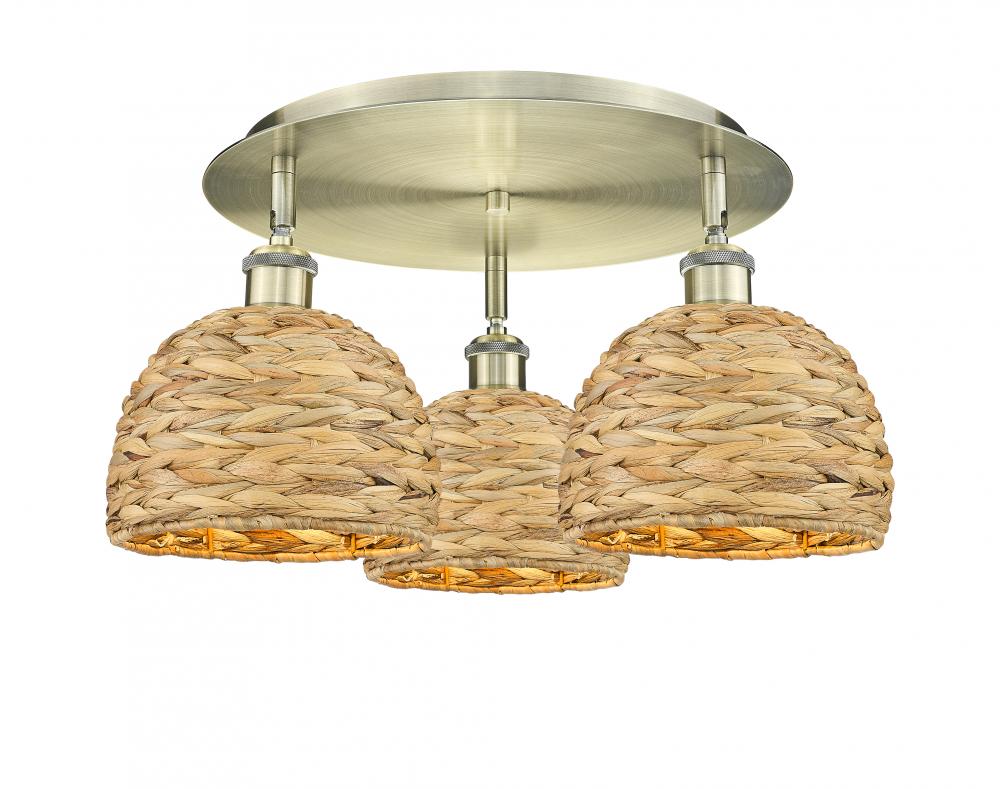 Woven Rattan - 3 Light - 20 inch - Antique Brass - Flush Mount