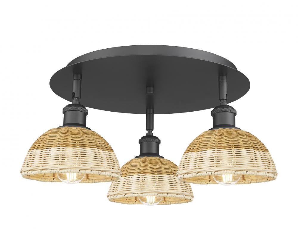 Bristol Natural II - 3 Light - 19 inch - Matte Black - Flush Mount