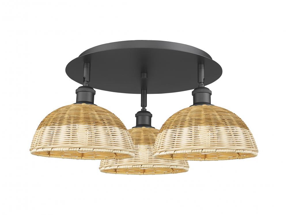 Bristol Natural II - 3 Light - 21 inch - Matte Black - Flush Mount