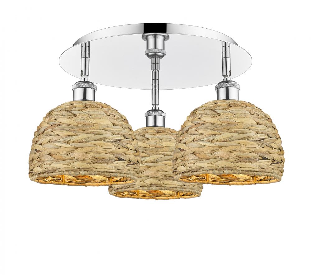 Woven Rattan - 3 Light - 20 inch - Polished Chrome - Flush Mount