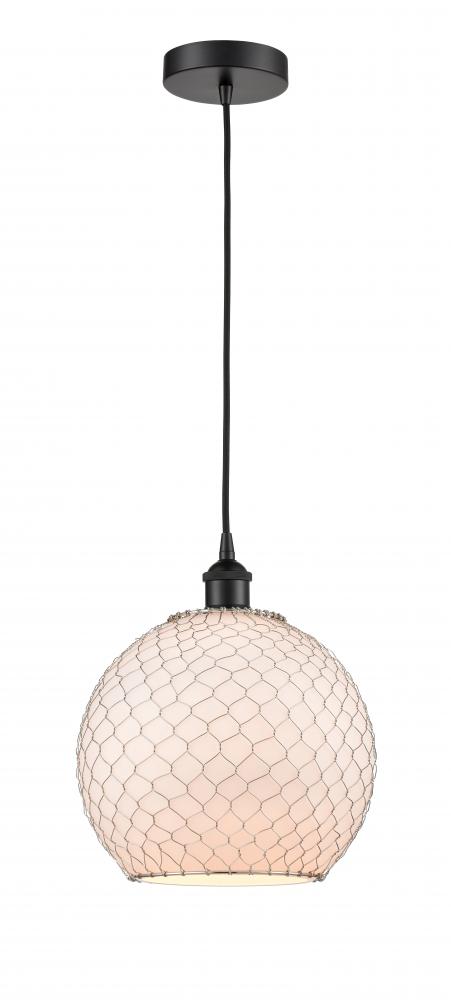 Farmhouse Chicken Wire - 1 Light - 10 inch - Matte Black - Cord hung - Mini Pendant