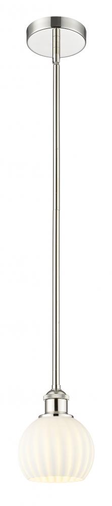 White Venetian - 1 Light - 6 inch - Polished Nickel - Stem Hung - Mini Pendant