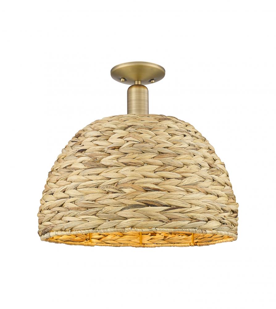 Woven Rattan - 1 Light - 16 inch - Black Antique Brass - Semi-Flush Mount