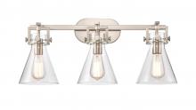 Innovations Lighting 411-3W-SN-7CL - Newton Cone - 3 Light - 27 inch - Brushed Satin Nickel - Bath Vanity Light